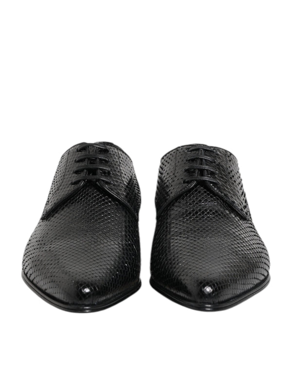 Schwarze Exotische Leder Schnürschuhe Derby