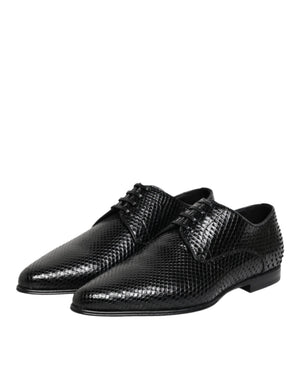 Schwarze Exotische Leder Schnürschuhe Derby