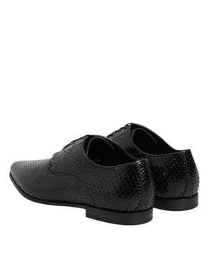 Schwarze Exotische Leder Schnürschuhe Derby