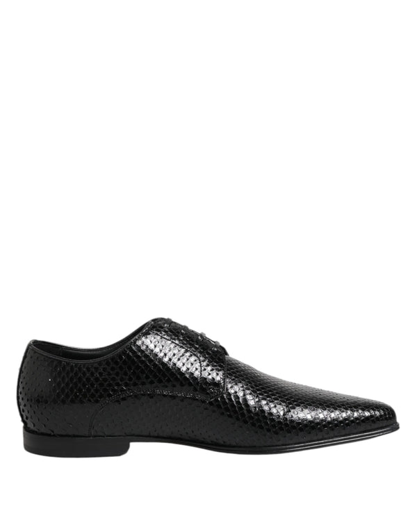 Schwarze Exotische Leder Schnürschuhe Derby