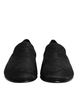 Schwarz Floral Brokat Loafers Männer Kleid Schuhe