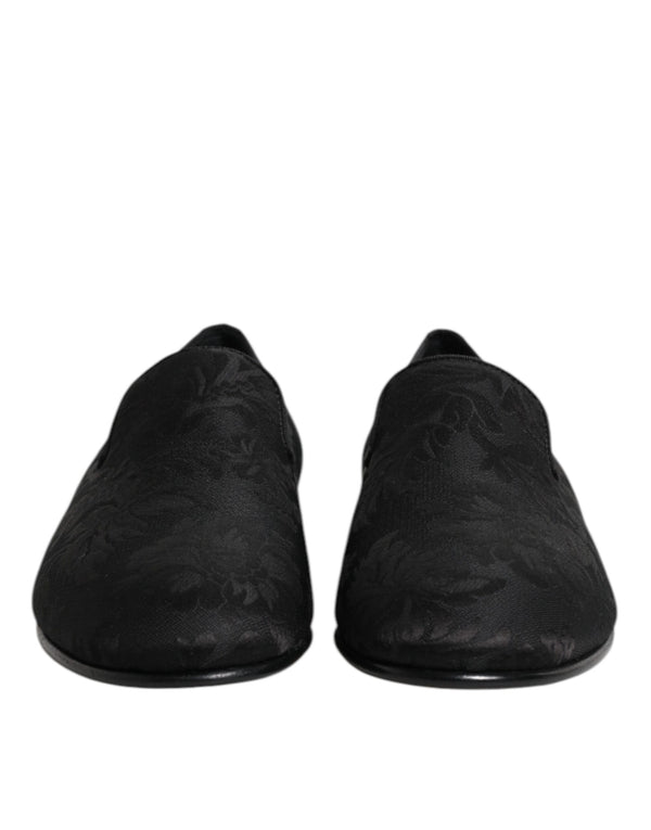 Schwarz Floral Brokat Loafers Männer Kleid Schuhe