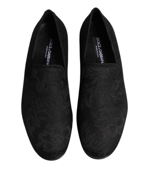Schwarz Floral Brokat Loafers Männer Kleid Schuhe