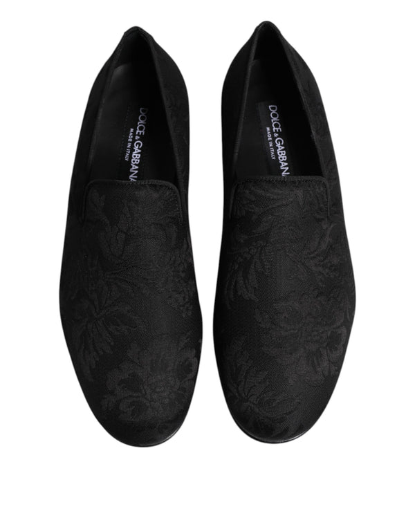 Schwarz Floral Brokat Loafers Männer Kleid Schuhe