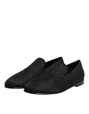 Schwarz Floral Brokat Loafers Männer Kleid Schuhe