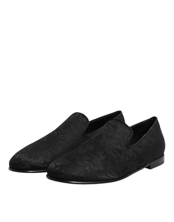 Schwarz Floral Brokat Loafers Männer Kleid Schuhe