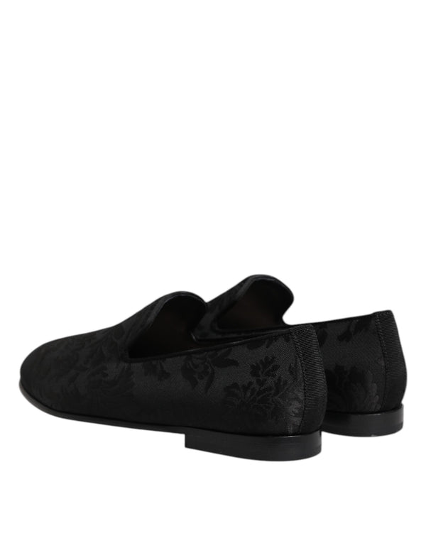 Schwarz Floral Brokat Loafers Männer Kleid Schuhe