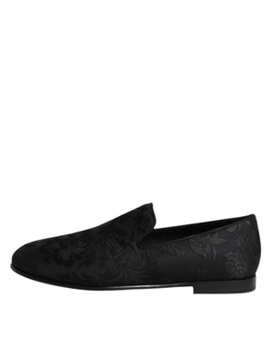 Schwarz Floral Brokat Loafers Männer Kleid Schuhe
