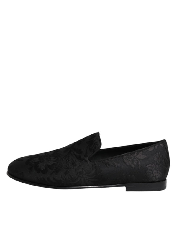 Schwarz Floral Brokat Loafers Männer Kleid Schuhe