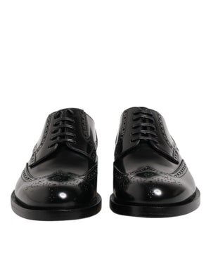 Schwarzes Leder Derby Wingtip Formelle Schuhe
