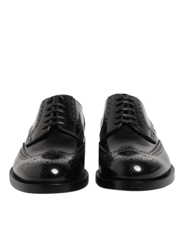 Schwarzes Leder Derby Wingtip Formelle Schuhe