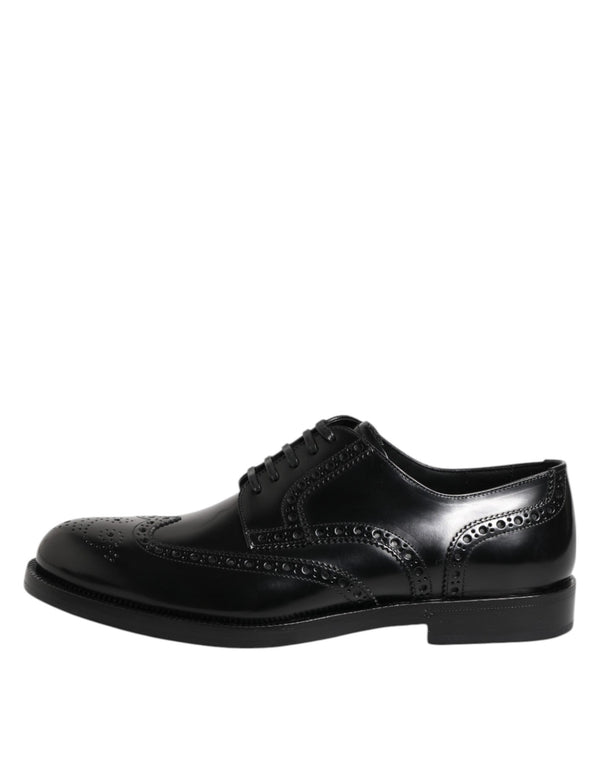 Schwarzes Leder Derby Wingtip Formelle Schuhe