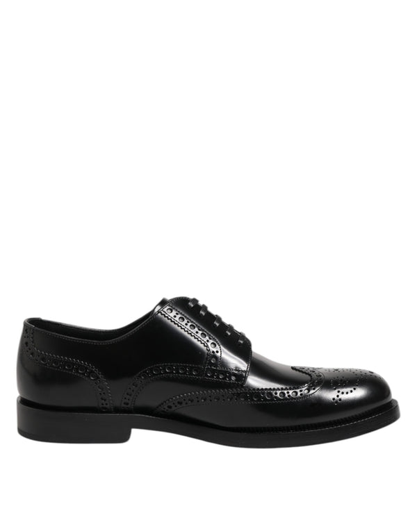 Schwarzes Leder Derby Wingtip Formelle Schuhe