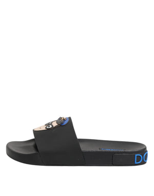 Schwarze Leder Slides Flats Beachwear Schuhe