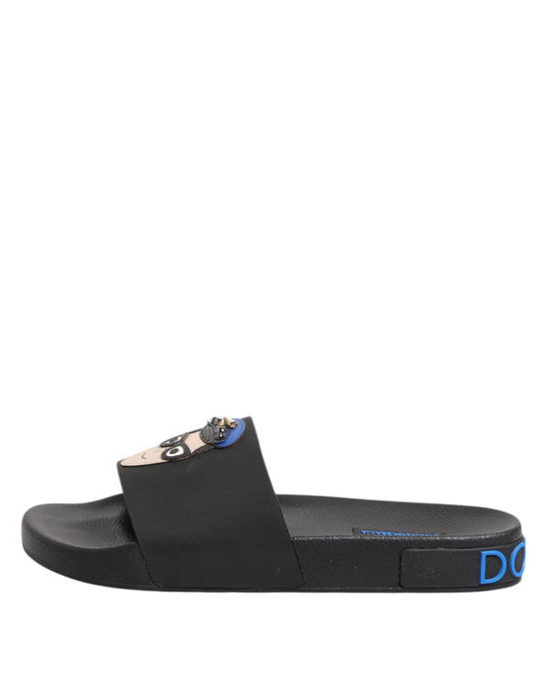 Schwarze Leder Slides Flats Beachwear Schuhe
