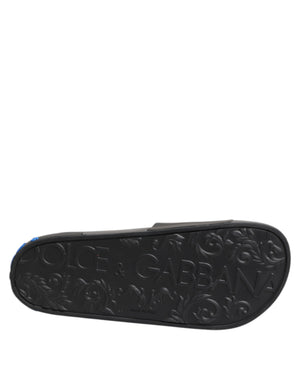 Schwarze Leder Slides Flats Beachwear Schuhe