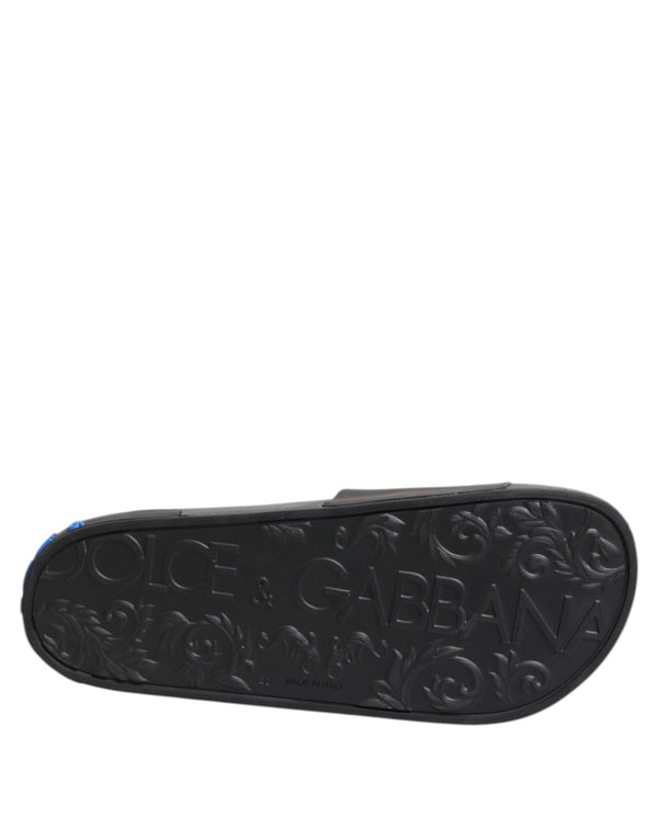 Schwarze Leder Slides Flats Beachwear Schuhe