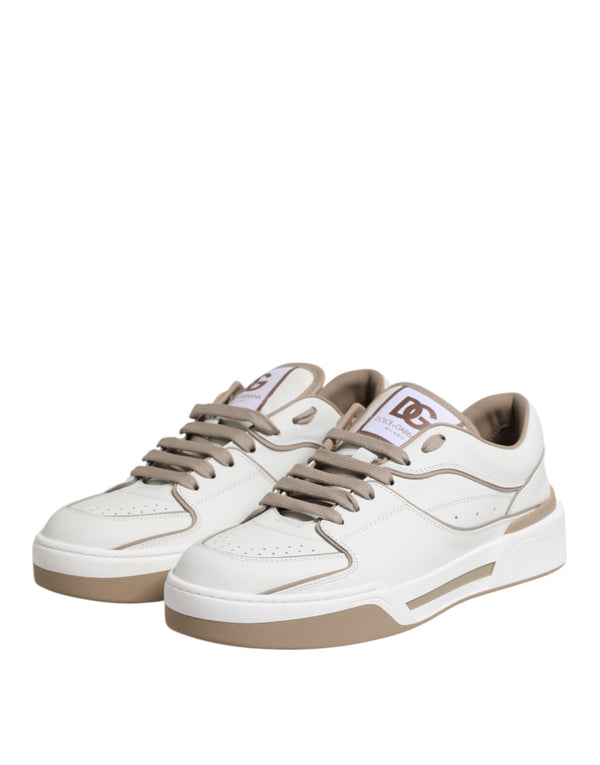 Weiß Braun Leder Low Top Männer Turnschuhe Schuhe