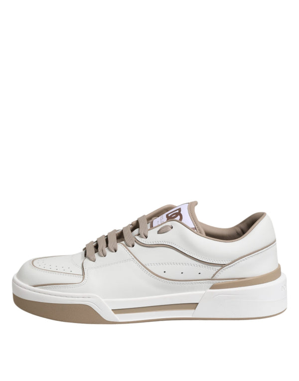 Weiß Braun Leder Low Top Männer Turnschuhe Schuhe