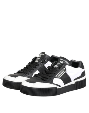 Schwarz Weiß Leder MIAMI Low Top Sneakers Schuhe