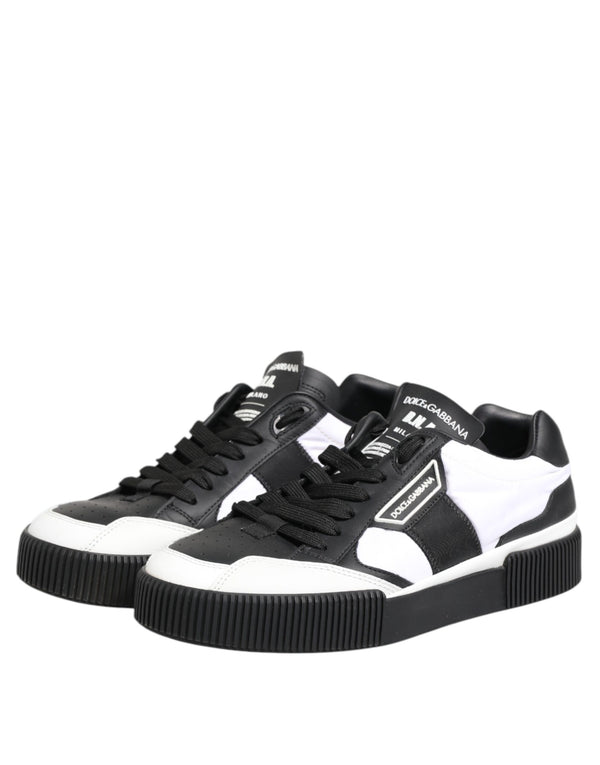 Schwarz Weiß Leder MIAMI Low Top Sneakers Schuhe