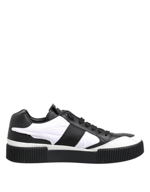 Schwarz Weiß Leder MIAMI Low Top Sneakers Schuhe