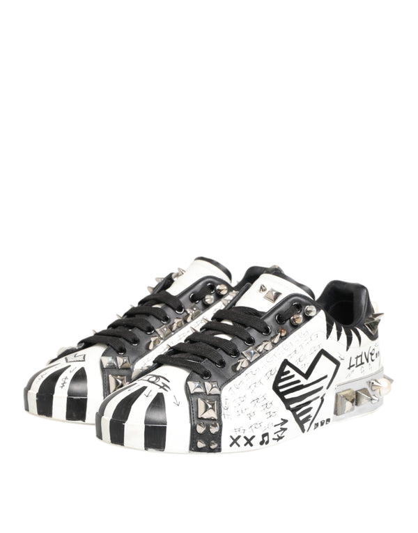 Weiße Nieten bedruckte Low Top Sneakers Schuhe