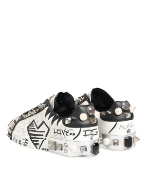 Weiße Nieten bedruckte Low Top Sneakers Schuhe