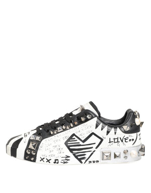 Weiße Nieten bedruckte Low Top Sneakers Schuhe