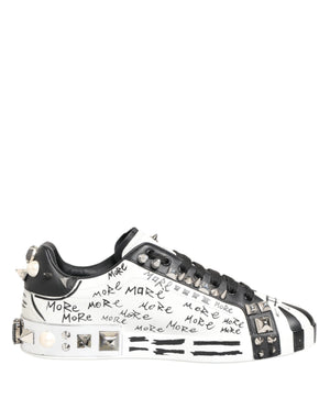Weiße Nieten bedruckte Low Top Sneakers Schuhe