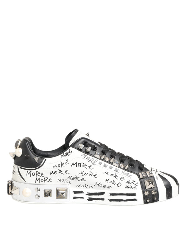 Weiße Nieten bedruckte Low Top Sneakers Schuhe