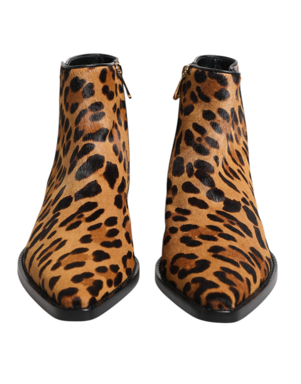 Braun Leopard Kalb Pelz Ankle Stiefel Schuhe