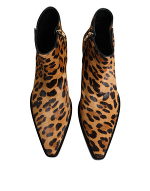 Braun Leopard Kalb Pelz Ankle Stiefel Schuhe