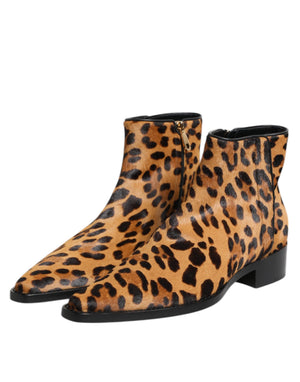 Braun Leopard Kalb Pelz Ankle Stiefel Schuhe