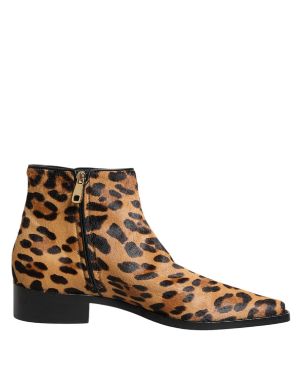 Braun Leopard Kalb Pelz Ankle Stiefel Schuhe