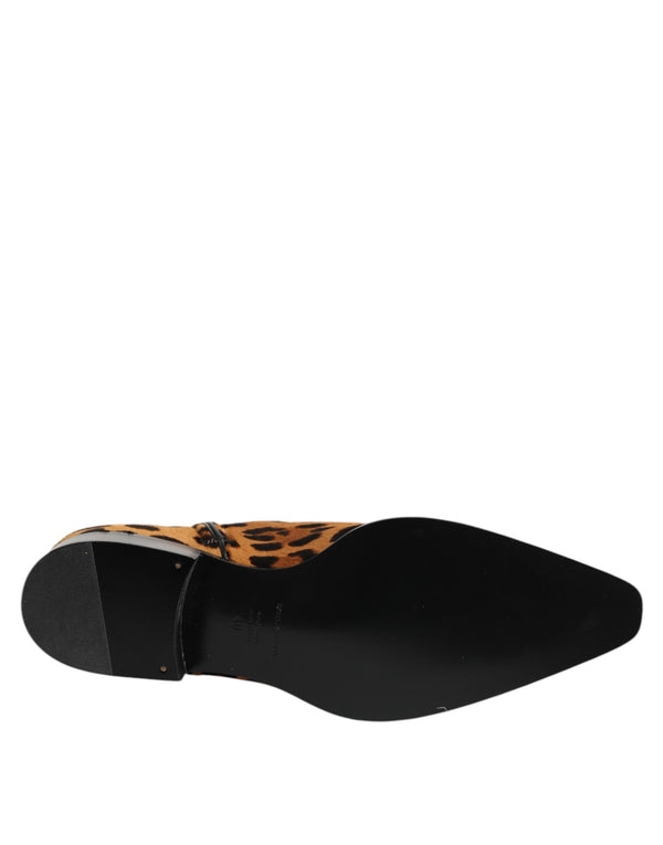 Braun Leopard Kalb Pelz Ankle Stiefel Schuhe
