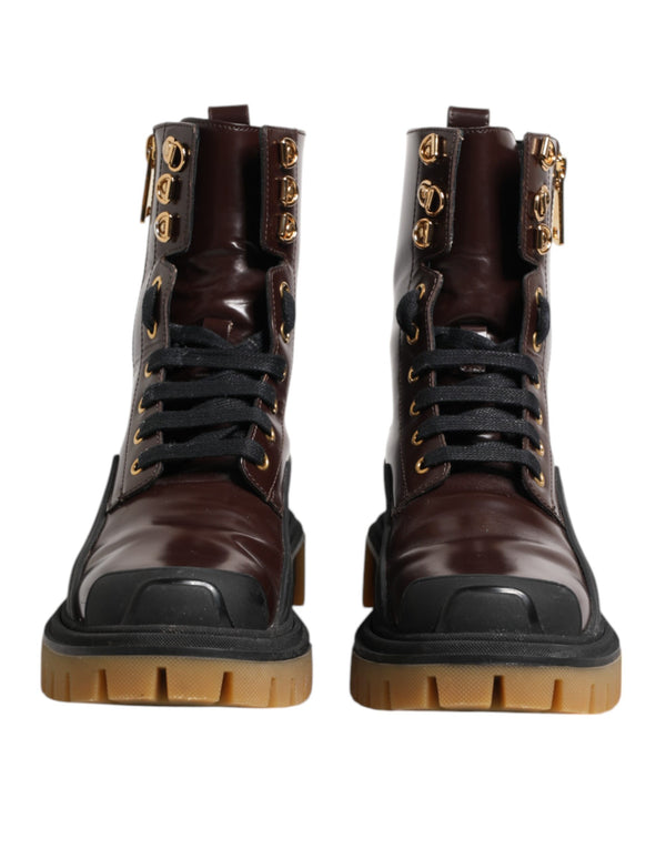Maroon Leder Mid Calf Biker Stiefel Schuhe