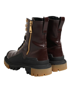 Maroon Leder Mid Calf Biker Stiefel Schuhe