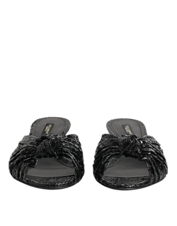 Schwarz Leder Absätze Sandalen Schuhe