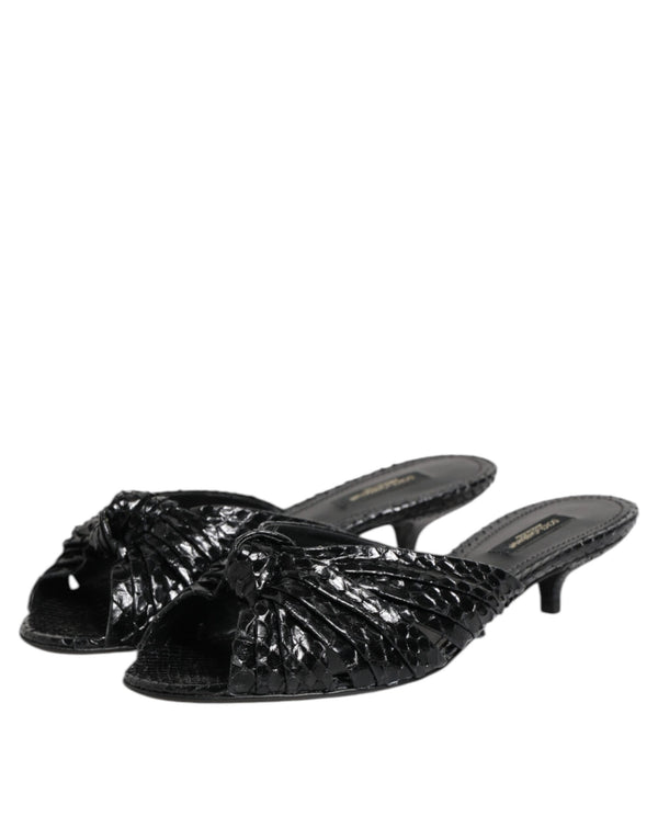 Schwarz Leder Absätze Sandalen Schuhe