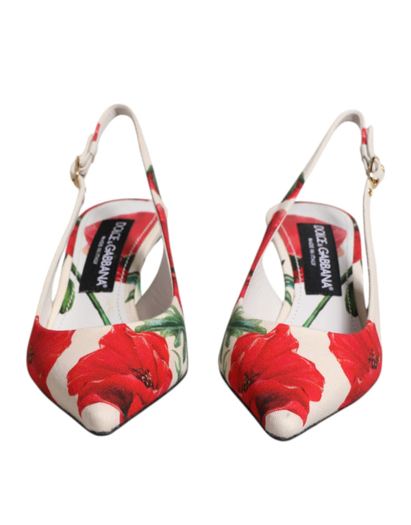 Weiß Floral Heels Slingback Sandalen Schuhe