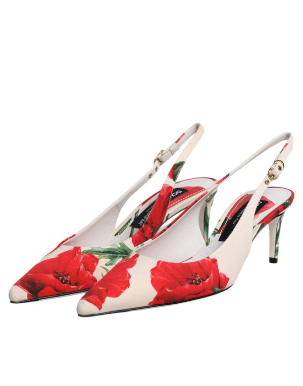 Weiß Floral Heels Slingback Sandalen Schuhe