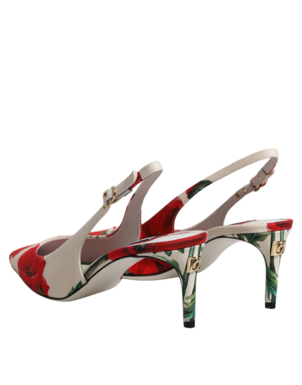 Weiß Floral Heels Slingback Sandalen Schuhe