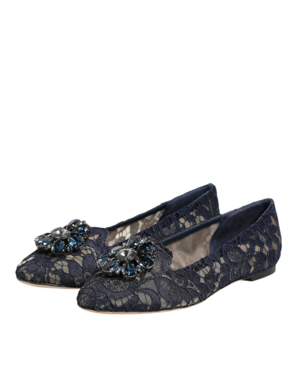 Blau Taormina Spitze Kristalle Flats Schuhe