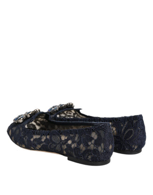 Blau Taormina Spitze Kristalle Flats Schuhe