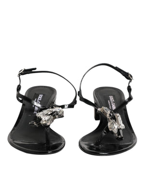 Schwarze Leder-Kristall-Knöchelriemen-Sandalen Schuhe