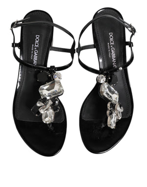 Schwarze Leder-Kristall-Knöchelriemen-Sandalen Schuhe