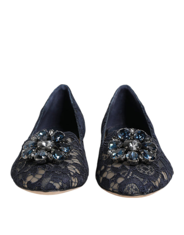 Blau Taormina Spitze Kristalle Flats Schuhe