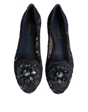 Blau Taormina Spitze Kristalle Flats Schuhe