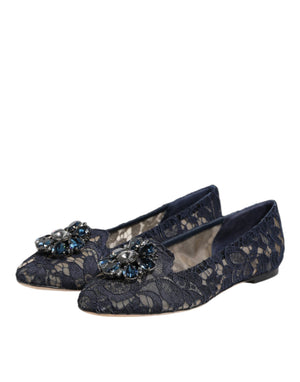 Blau Taormina Spitze Kristalle Flats Schuhe
